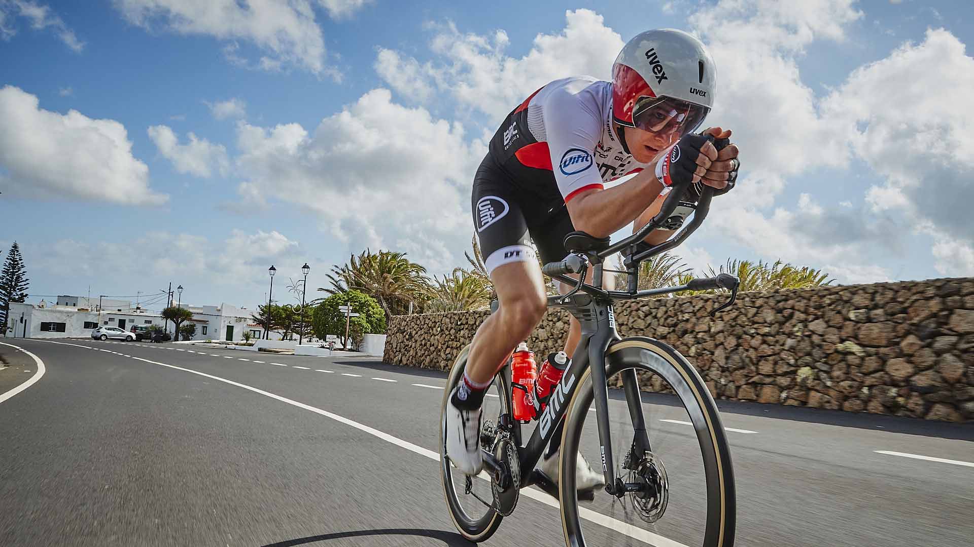 Kristian Hoegenhaug cycling in a small town